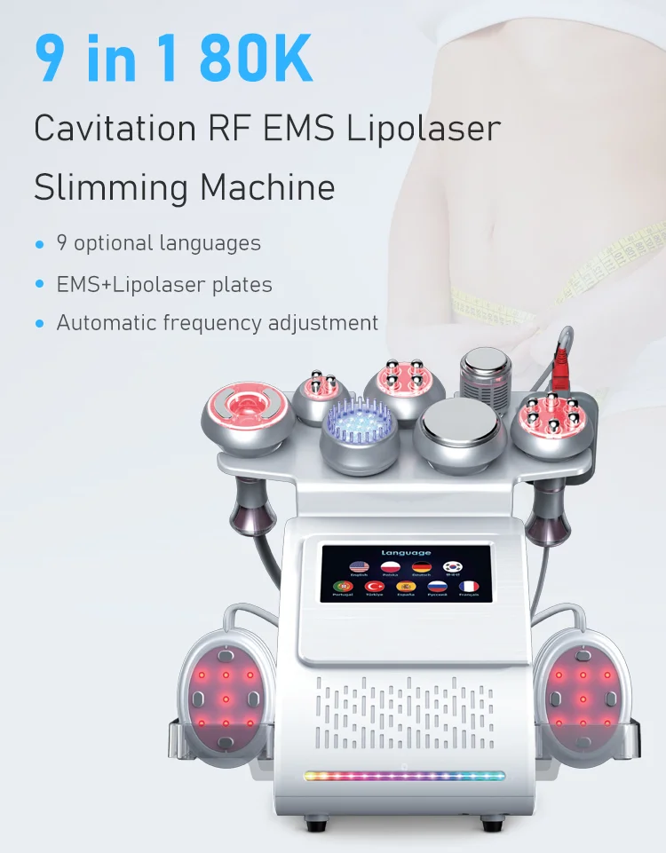 80K RF Cavitation EMS Microcurrent Pad 9in1 Body Slimming Vacuum Massager Device