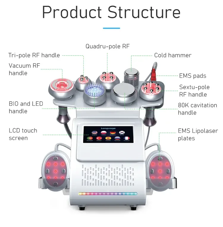 80K RF Cavitation EMS Microcurrent Pad 9in1 Body Slimming Vacuum Massager Device