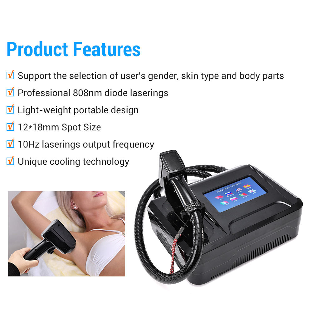 Portable Easy-carry 808nm Laser 8 Optional Languages Cool Hair Removing Diode-lasersings Hair Removal Machine for Home &Clinical