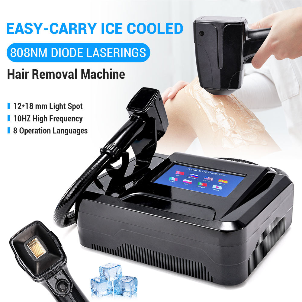 Portable Easy-carry 808nm Laser 8 Optional Languages Cool Hair Removing Diode-lasersings Hair Removal Machine for Home &Clinical