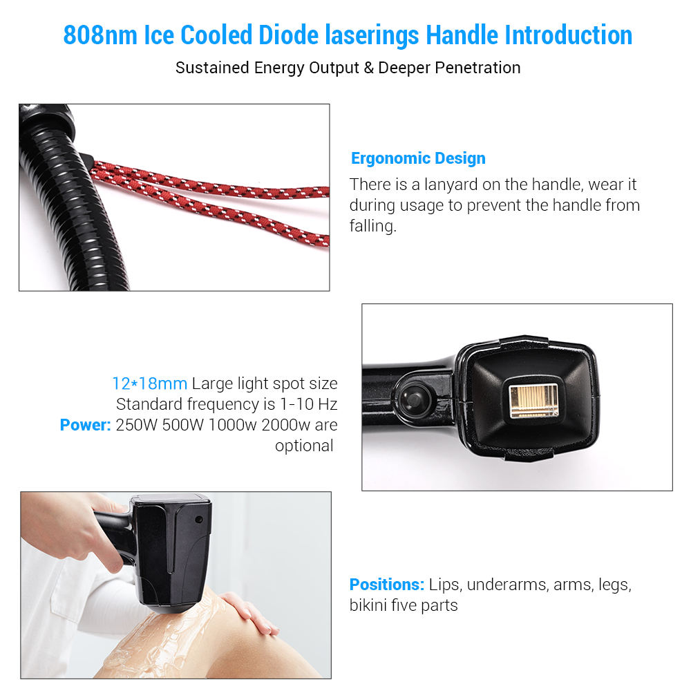 Portable Easy-carry 808nm Laser 8 Optional Languages Cool Hair Removing Diode-lasersings Hair Removal Machine for Home &Clinical