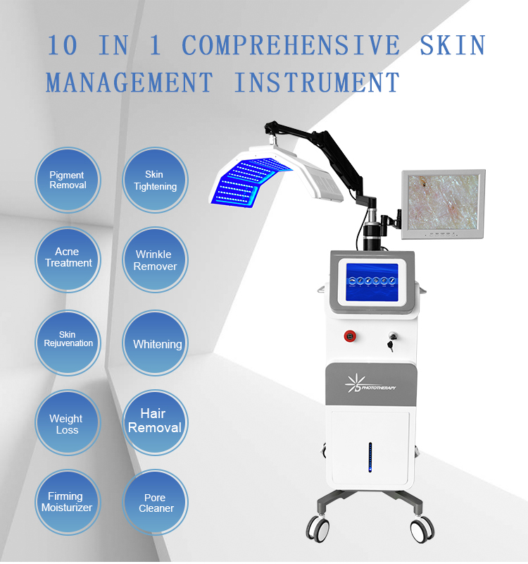 10 In 1 PDT Anti-hair Loss Treatment Machine 7 Colors LED RF Hair Detection Skin Lightening Tightening Machine