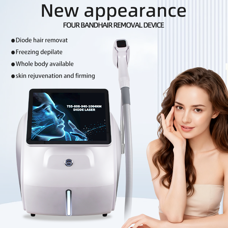 Diode Laser Hair Removal Skin Rejuvenation Machine 808nm Wavelength Triple Cooling System Changeable Tips Portable