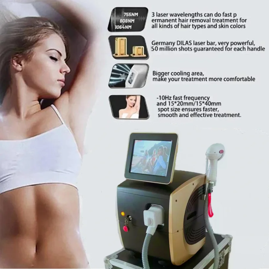 4 Wavelength 755/808/940/1064nm Diode Laser Hair Removal/500w-1600w Diode Laser Beauty Machine/Skin Rejuvenation 1200w 1000w