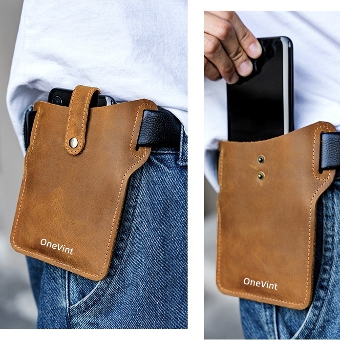 Vintage Genuine Leather Cellphone Pocket for Outdoor