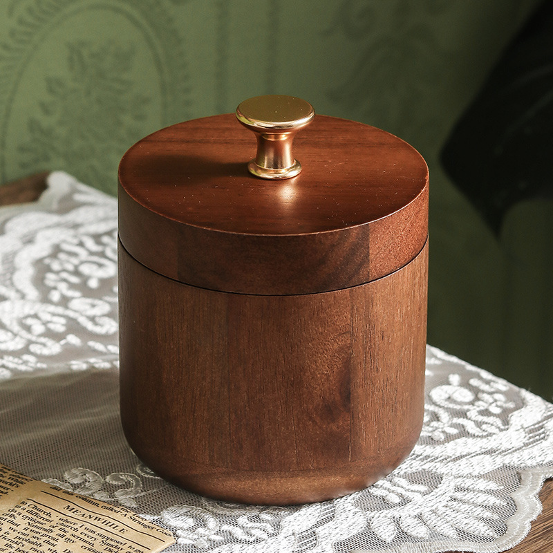 Dismountable Walnut Wood Ashtray with Lid for Cigarette-Round-OneVint