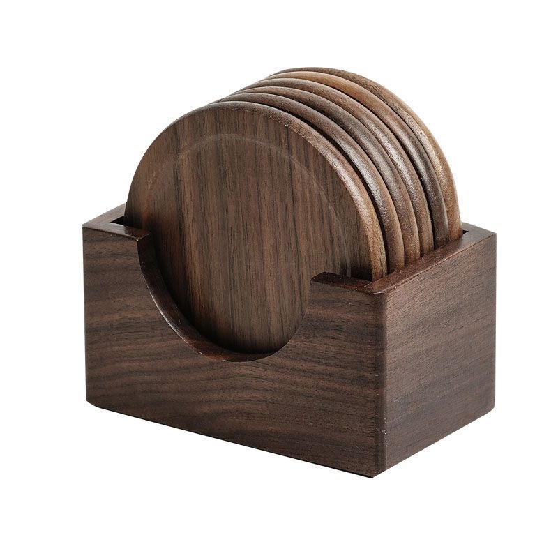 Wooden Coasters Set with Holder for Cups-Round-6 Pack-OneVint