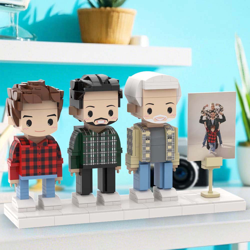 Family Full Body Customizable 3 People Photo Frame Custom Brick Figures Happy Father's Day - 
