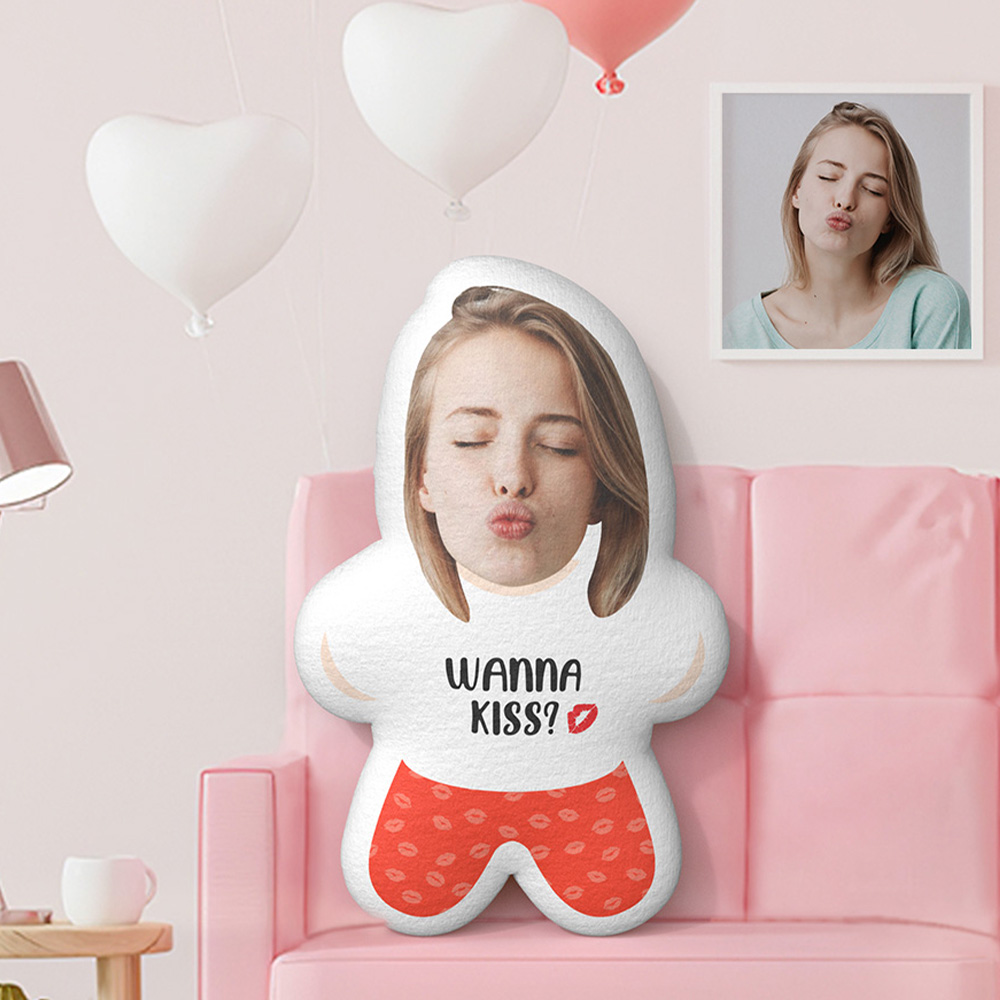 Custom Minime Throw Pillow Pouted Lip WANNA KISS? Personalized Photo Minime Pillow - 
