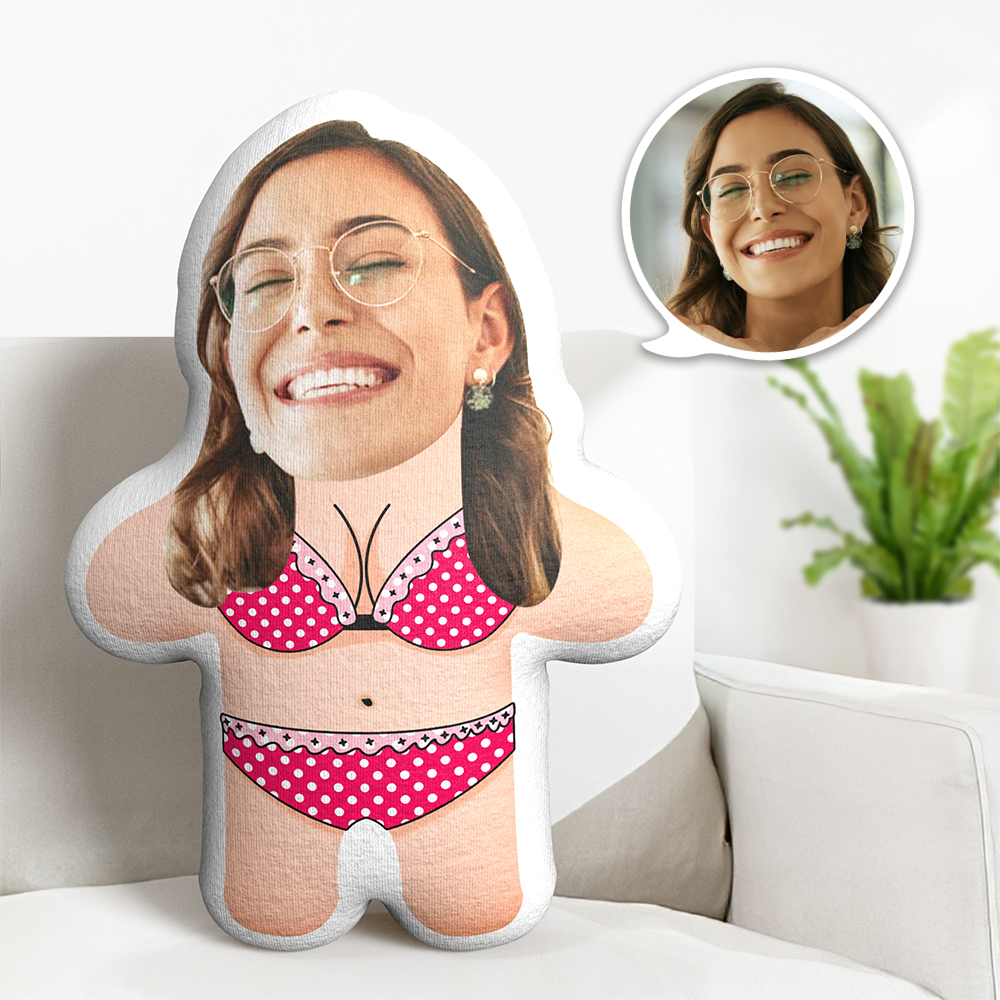 Custom Minime Throw Pillow Pink Heart Bra Funny Pillow Personalized Photo Minime Pillow - 