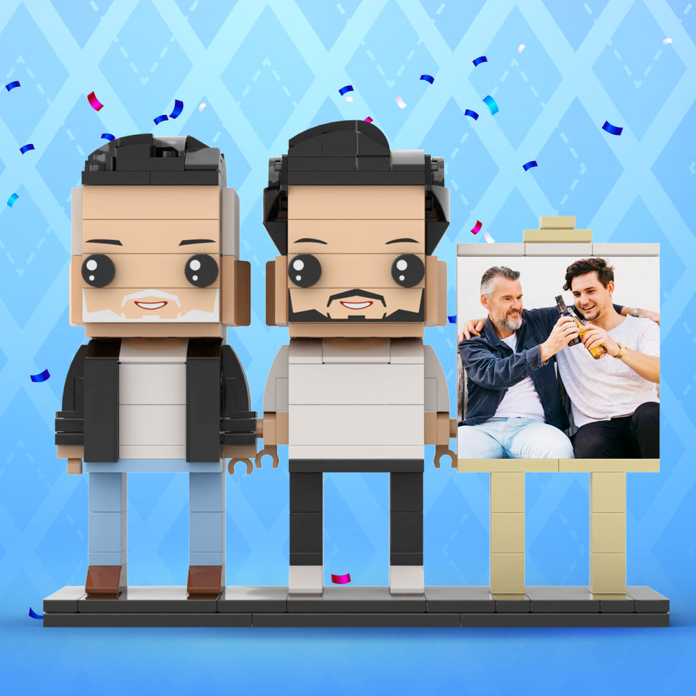 Full Body Customizable 2 People Fully Grown Son Having A Beer With His Dad Man Photo Frame Personalized Custom Brick Figures Small Particle Block Toy Personalized For Father's Day - 