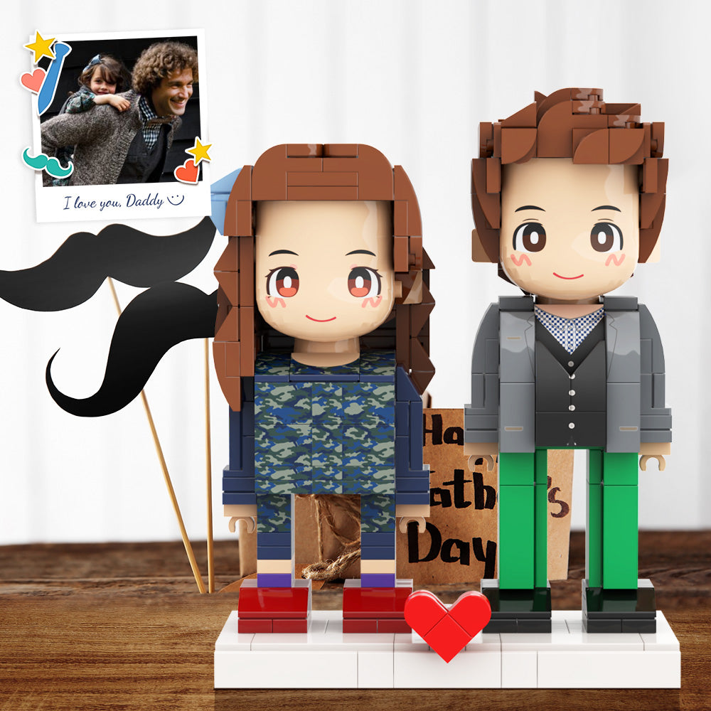 Full Body 2 People Duddu Brick Figures Custom Brick Figure For Daddy Perfect For Father's Day For Stylish Daddy Take Care Of His Little Daughter - 
