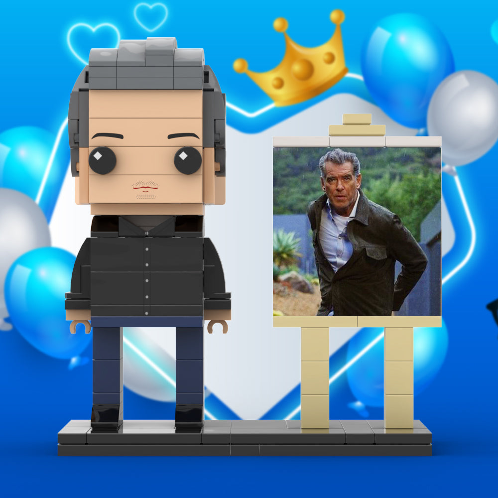 Full Body Customizable 1 Person Cool Daddy In Black Suit Custom Brick with Frame Figures Small Particle Block Toy Brick Me Figures For Father's Day - 