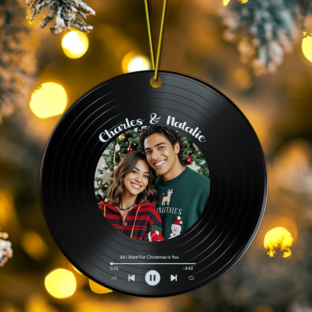Personalized Photo Vinyl Record Style Ornament Christmas Ceramic Ornament Gift for Lover - 