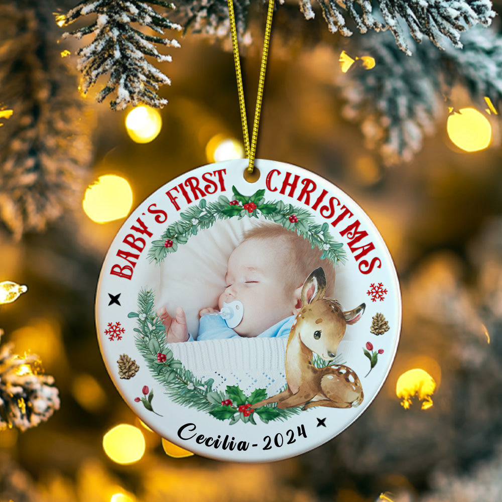 Personalized Baby's First Christmas Ornament with Photo Deer Christmas Ornament Gift for Kid - 