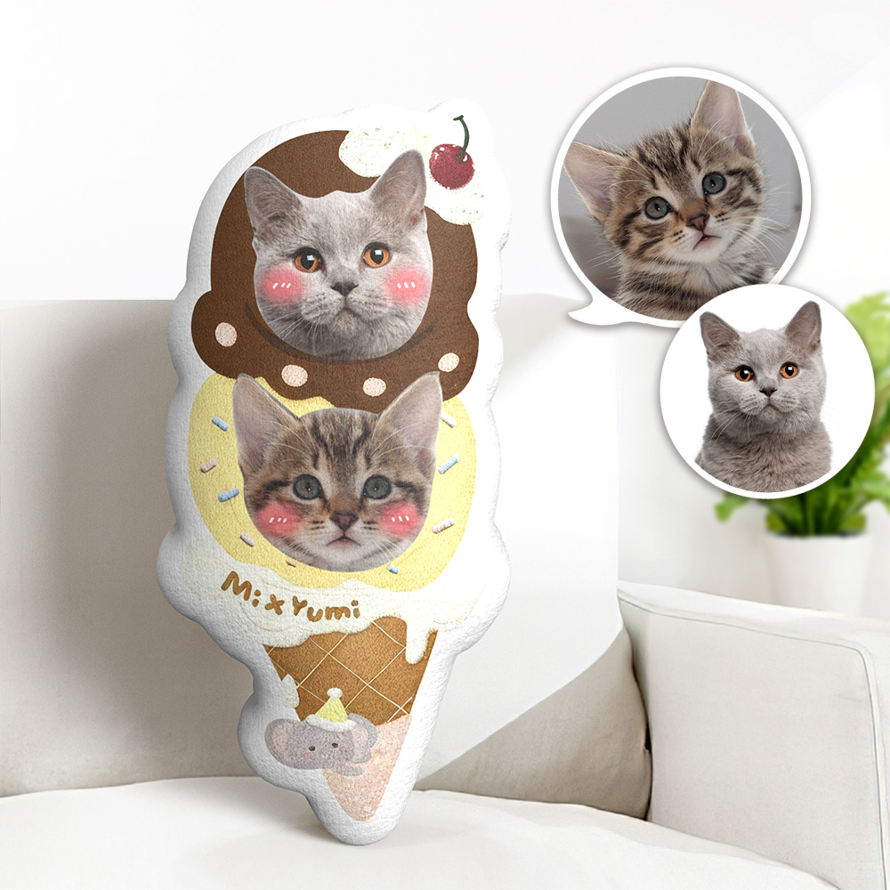 Personalized Sweet Ice Cream Character Cushion - Playful Long Pillow for Bed, Couch, Room Decoration - 