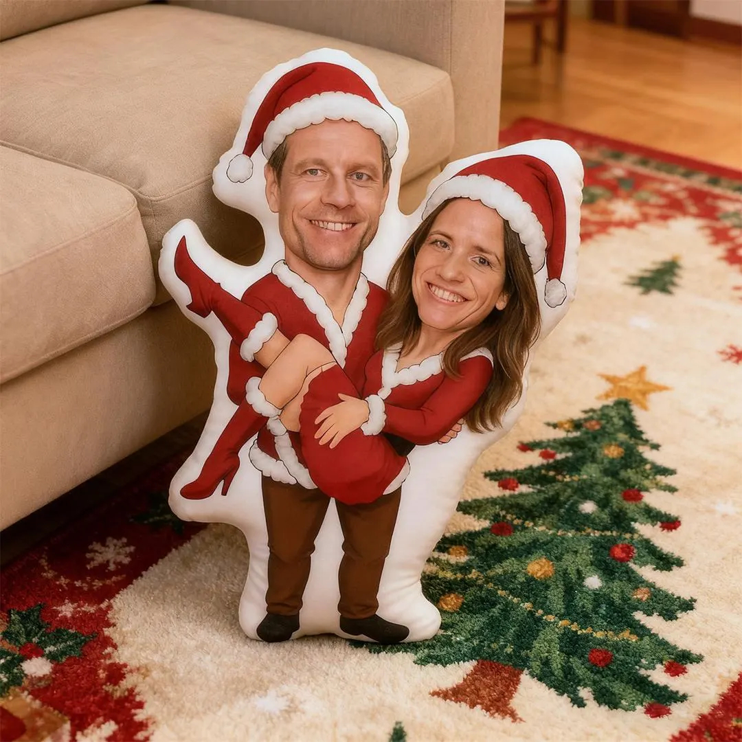 Custom Christmas Couple Pillow, Personalized Face Pillow, Funny Elf Santa Claus Body Cushion, Holiday Gift for Him Her, Xmas Decor - 