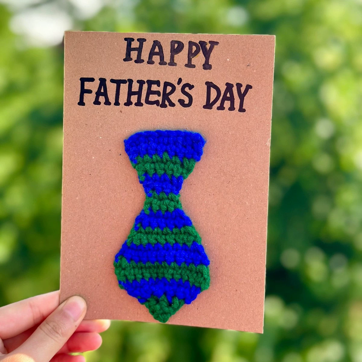 HAPPY FATHER'S DAY Blue Tie Greeting Card Handmade Crochet Greeting Card 3D Knitted Card - 