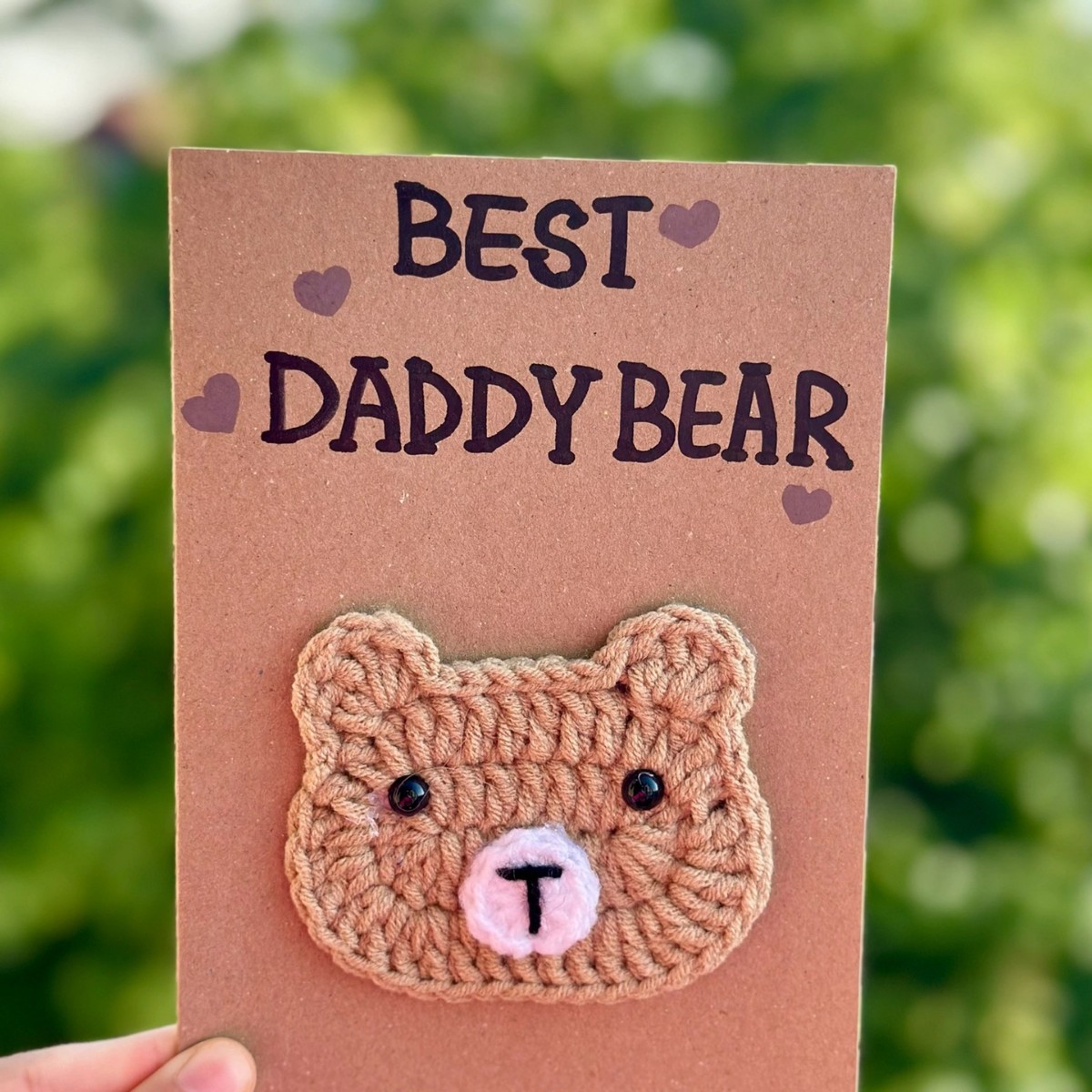 BEST DADDY BEAR Greeting Card Handmade Crochet Greeting Card 3D Knitted Card - 