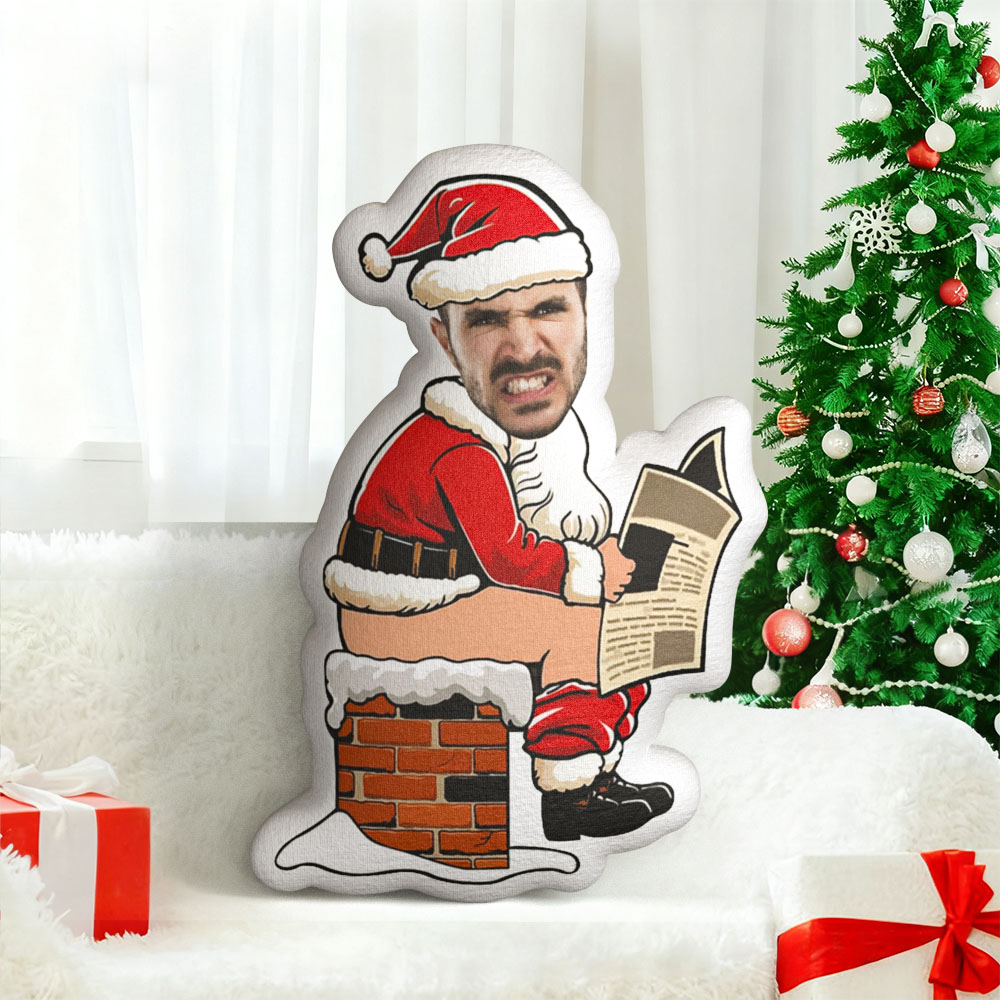 Custom Face Funny Toilet Christmas Pillow, Personalized Portrait Pillow - 