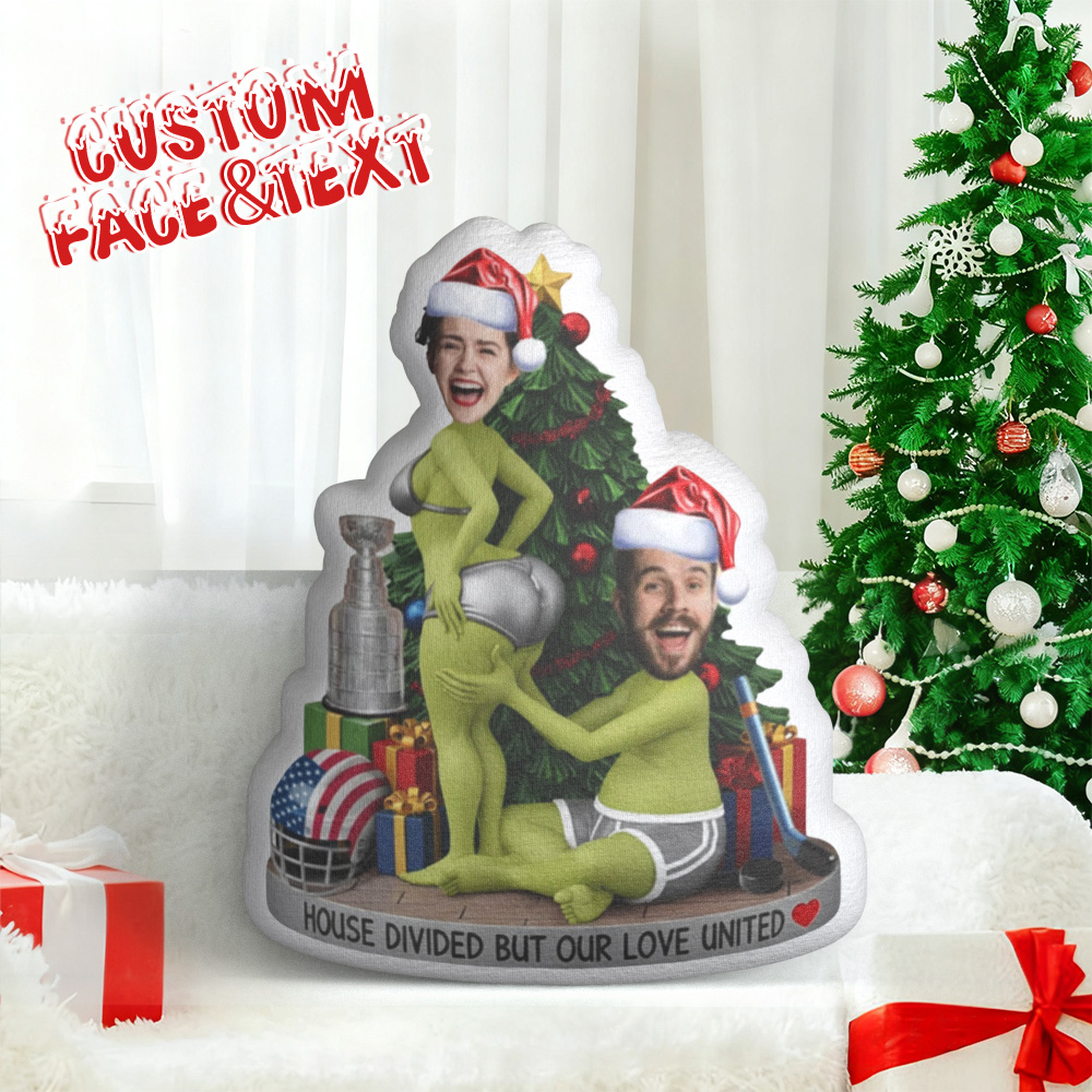 Custom Face Christmas Green Suit Sweet Couple Pillow, Personalized Face Pillow Gift for Him/Her - 
