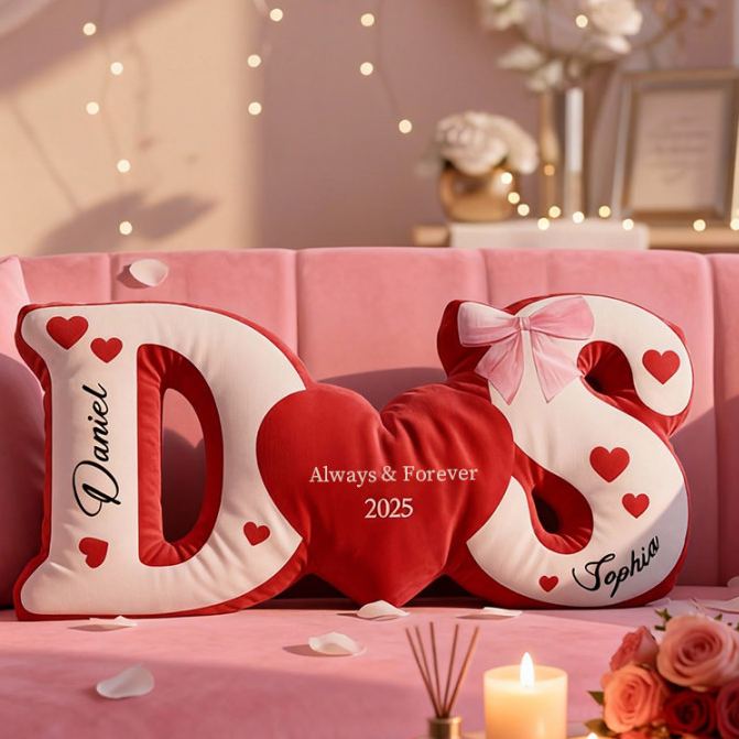 Personalized Couple Custom Initial Heart Throw Pillow Custom Names Couple Home Pillow Romantic Valentine's Day Gift for Girlfriend for Wife - 
