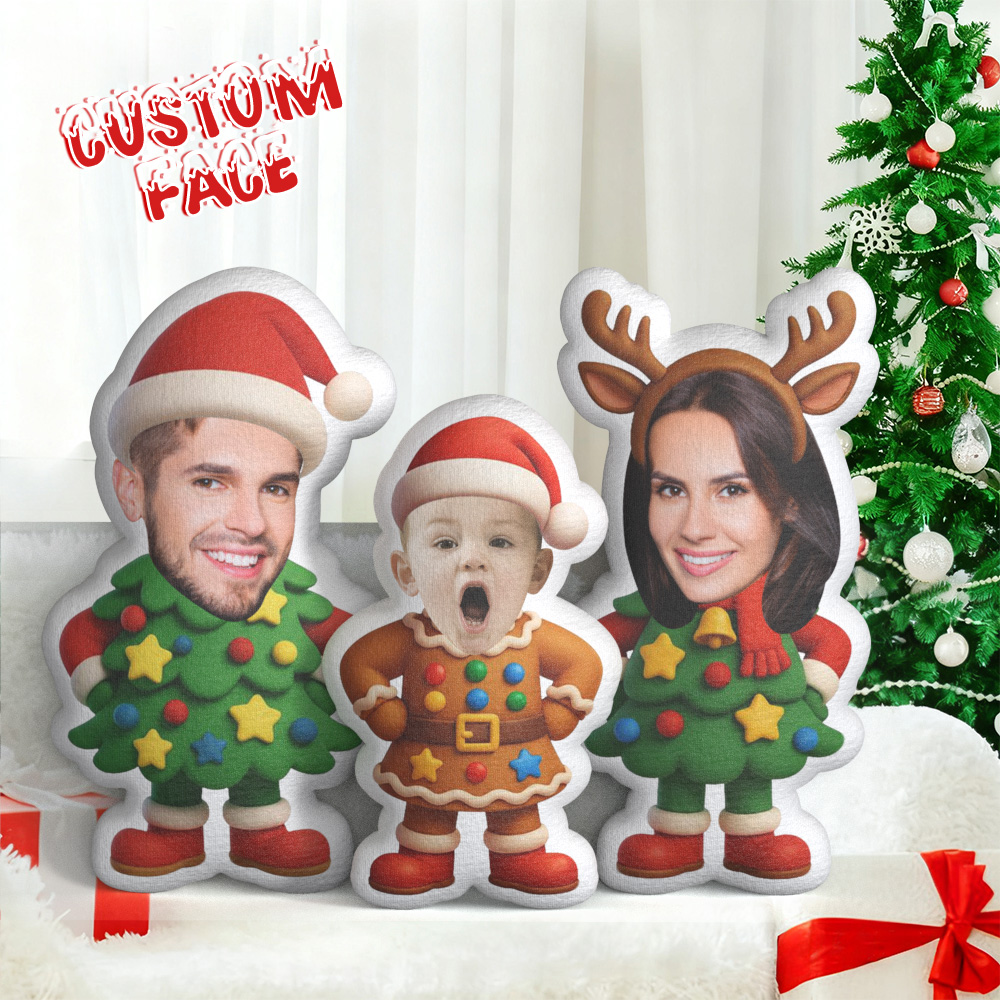 Custom Face Christmas Tree Pillow, Personalized Portrait Pillow