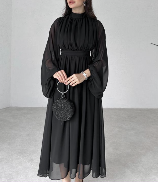 NERMAL Black Long Sleeve Midi Dress