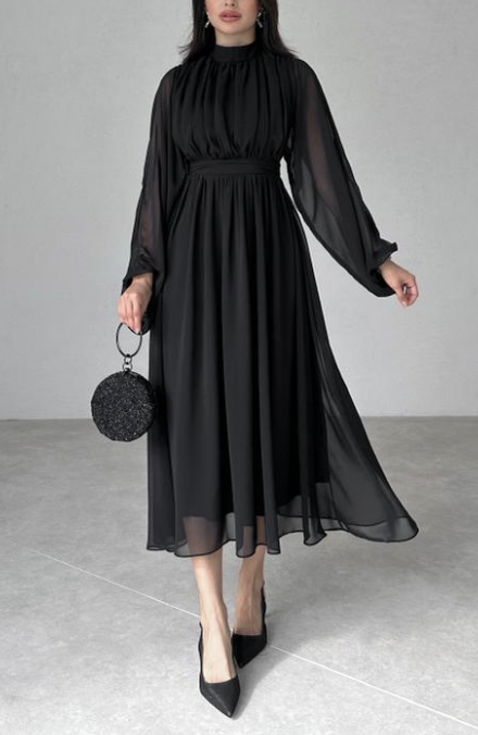 NERMAL Black Long Sleeve Midi Dress