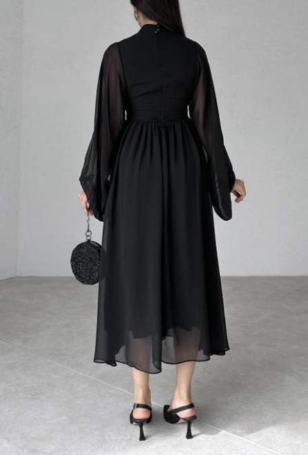 NERMAL Black Long Sleeve Midi Dress