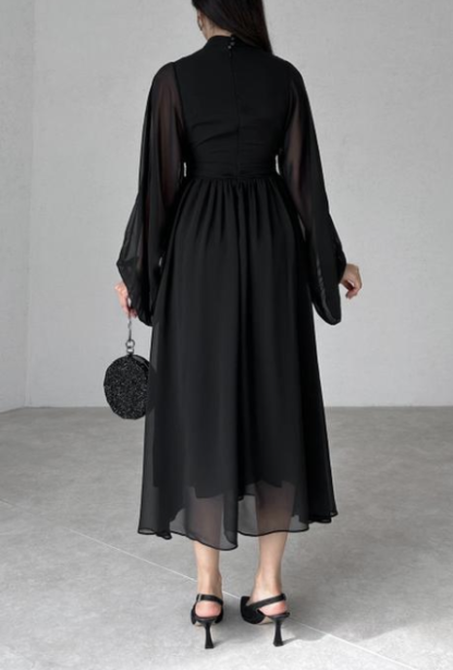 NERMAL Black Long Sleeve Midi Dress