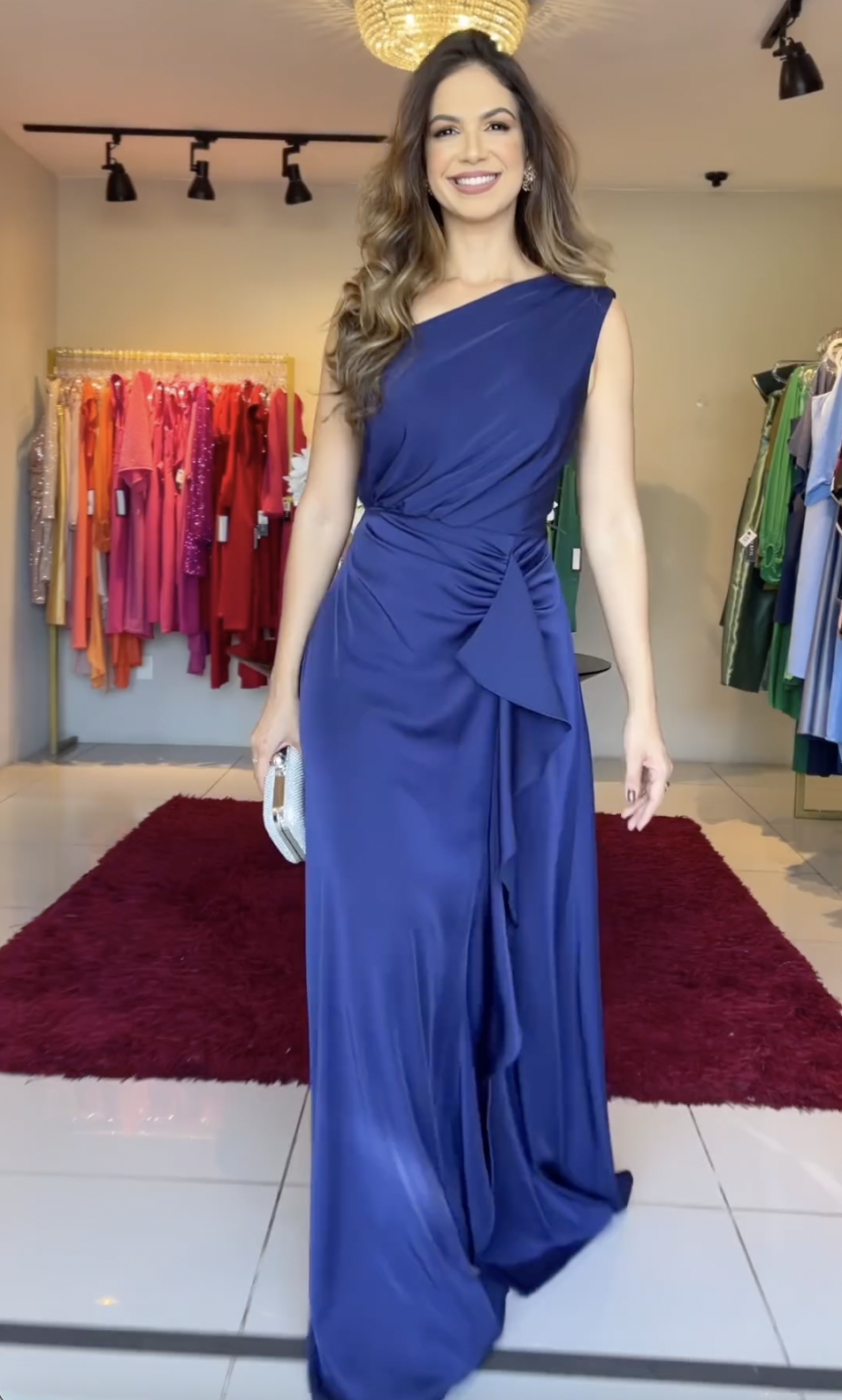 Elegant Dark Blue One Shoulder Sleeve Irregular Maxi Dress