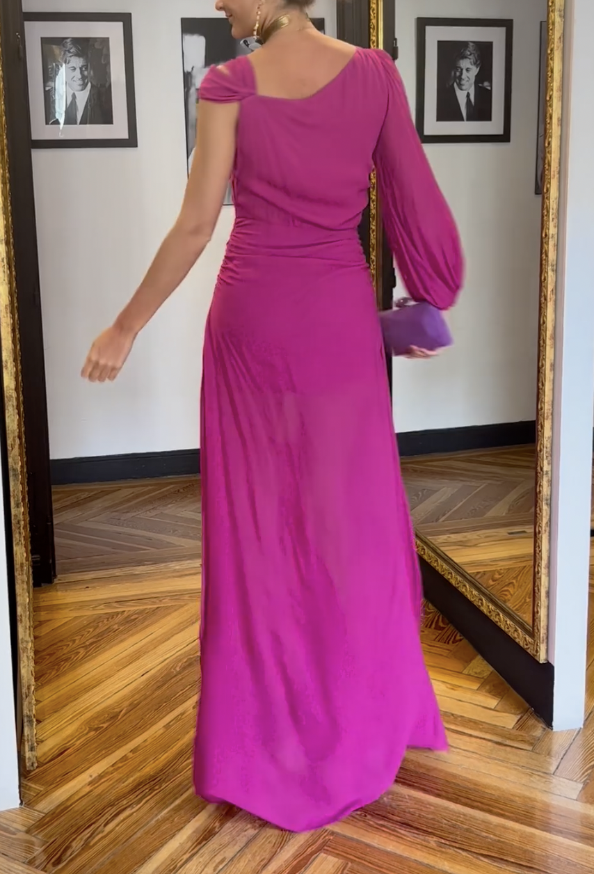 Rose Red One-sleeve Maxi Dress