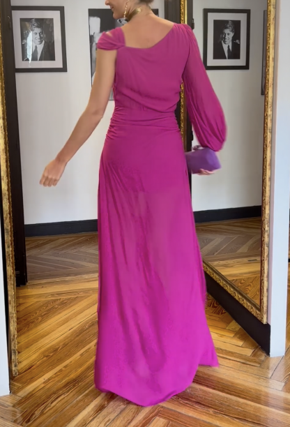 Rose Red One-sleeve Maxi Dress