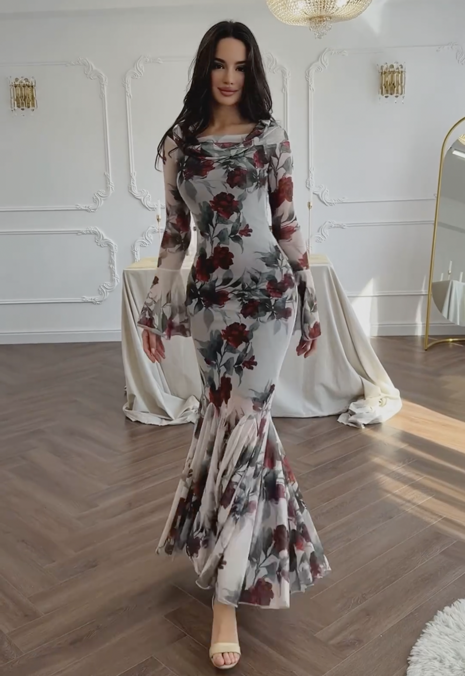 Romantic Foral Print Long Sleeve Maxi Dress