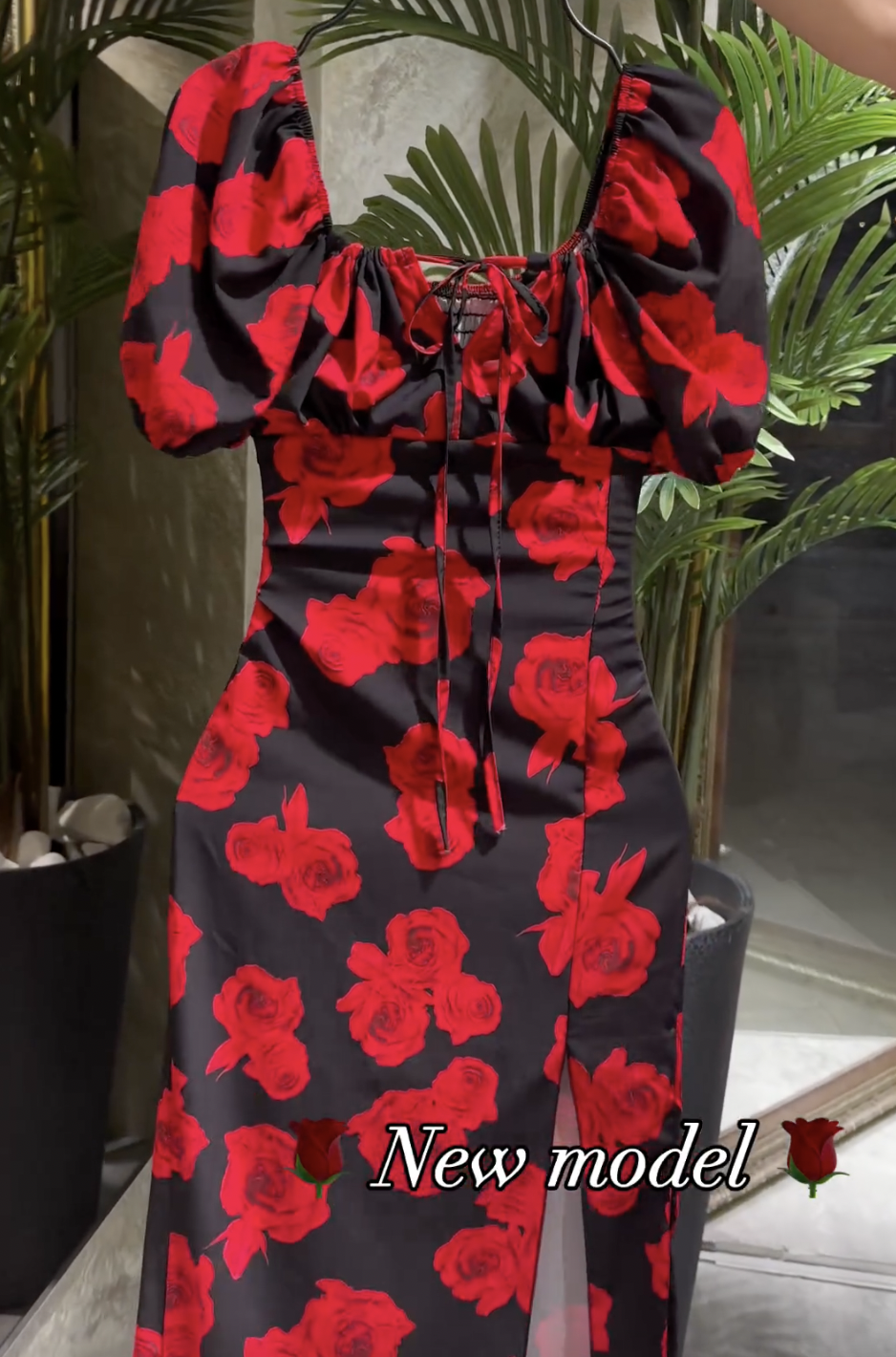 Red Rose Floral Print Midi Dress