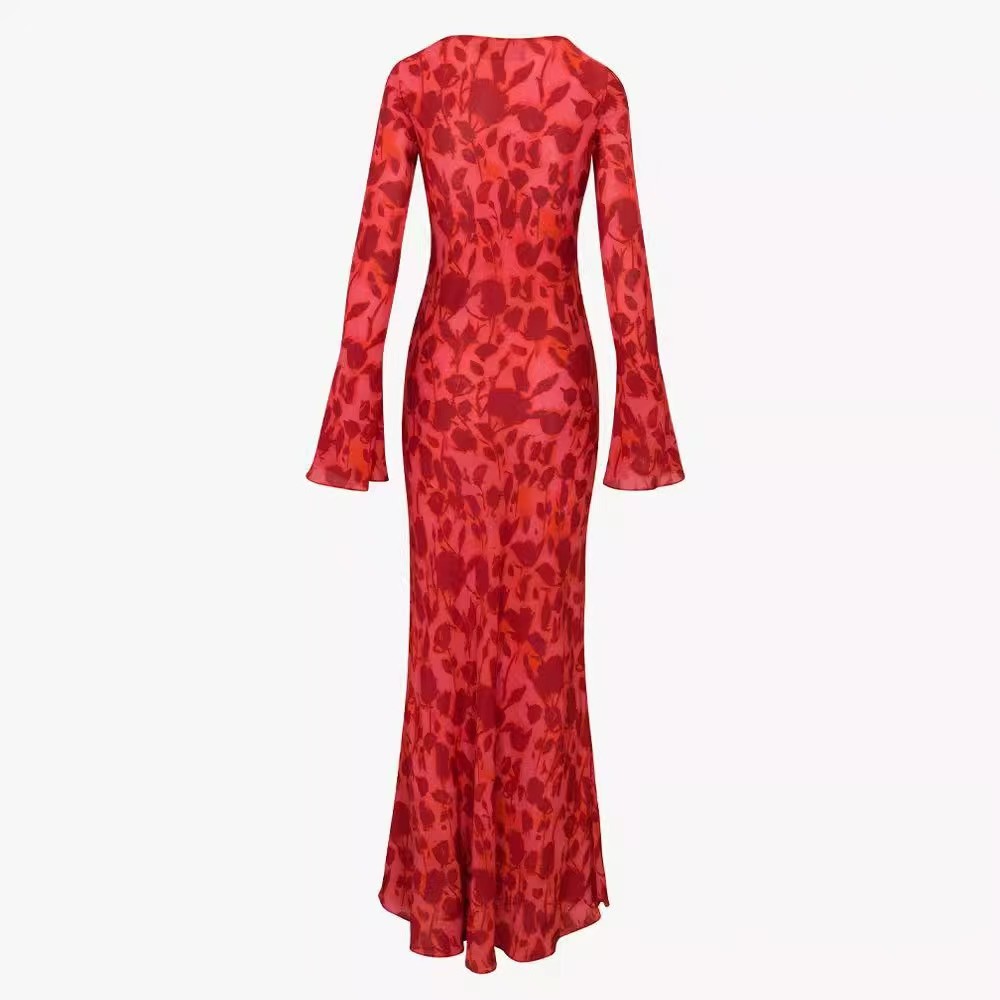 Scarlet Rose Flared-Sleeve Maxi Dress