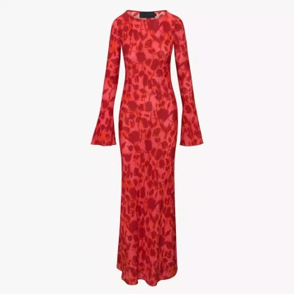Scarlet Rose Flared-Sleeve Maxi Dress