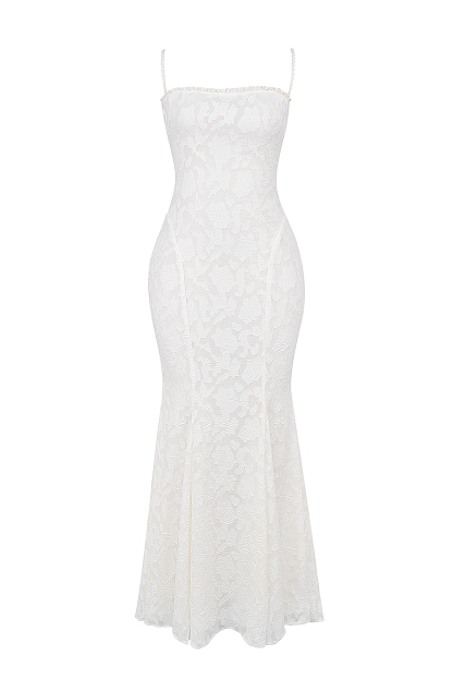 Ivory Lace Up Back Maxi Dress