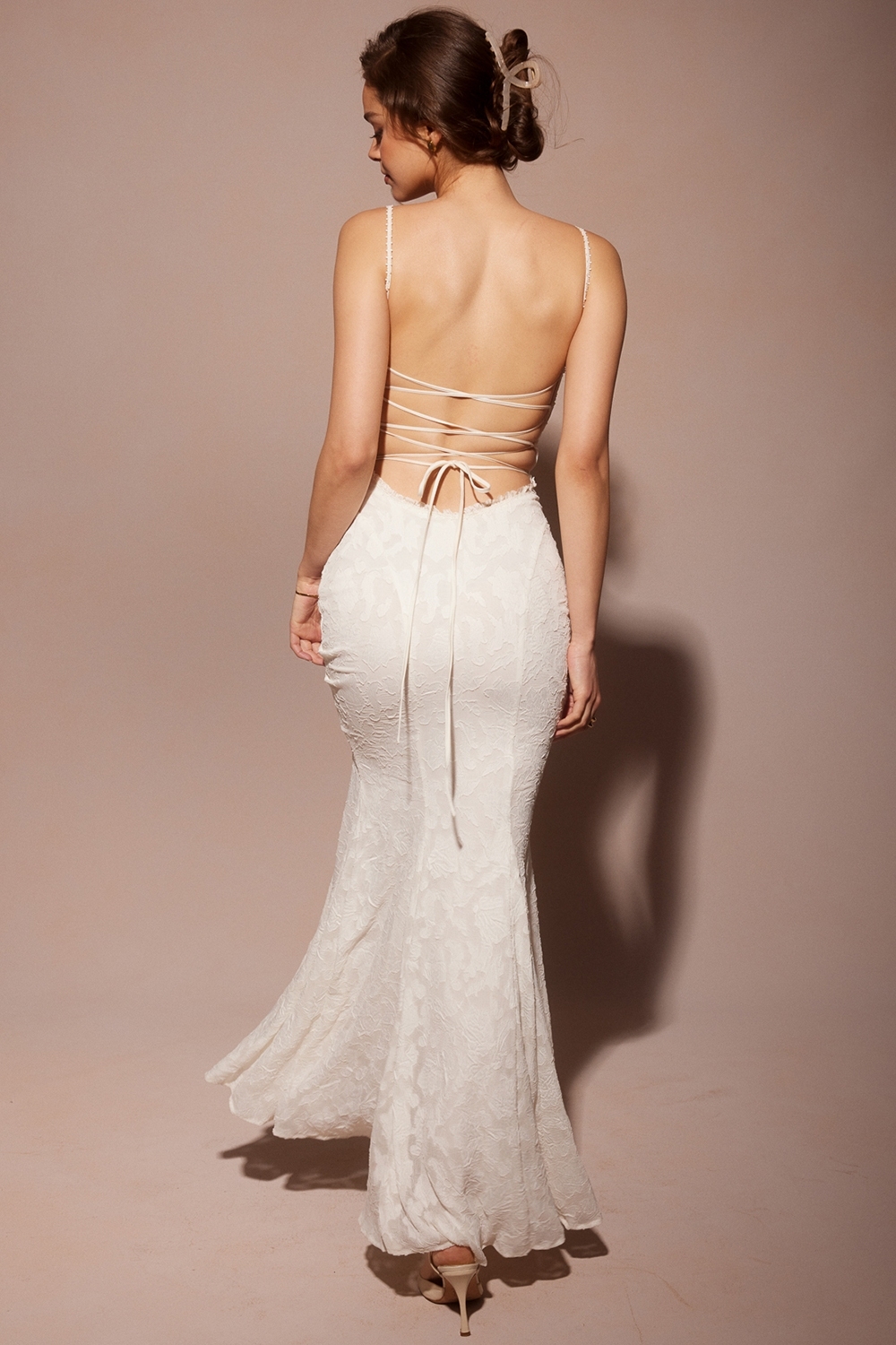 Ivory Lace Up Back Maxi Dress