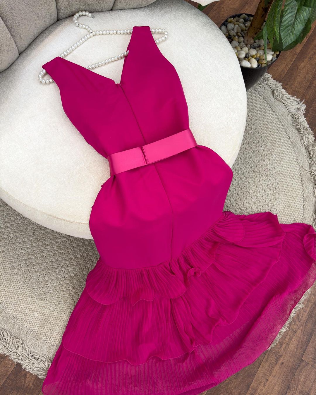 Charming Rose Pleated Tiered Midi Dress