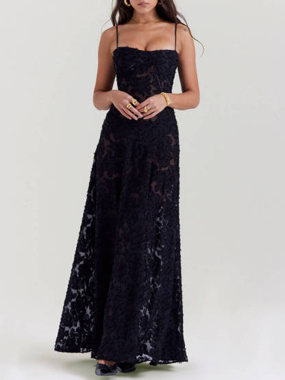 Black Floral Lace Maxi Dress