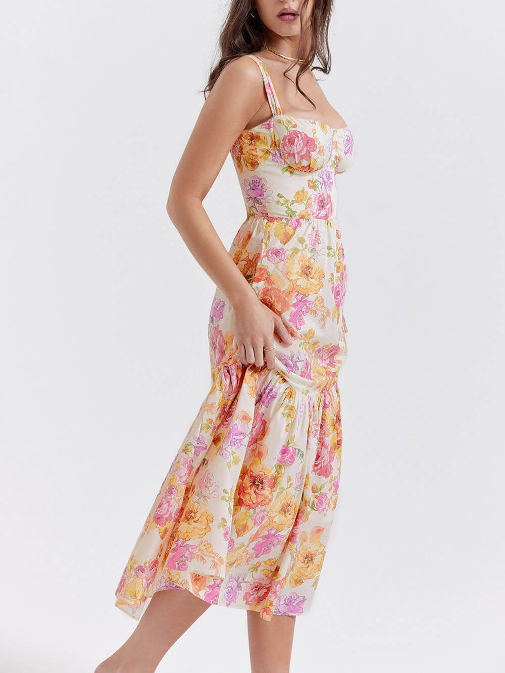 Ivory Floral Midi Midi Dress