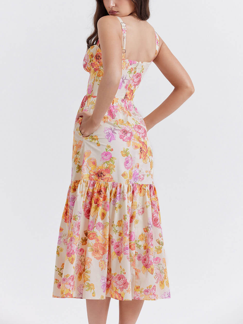 Ivory Floral Midi Midi Dress