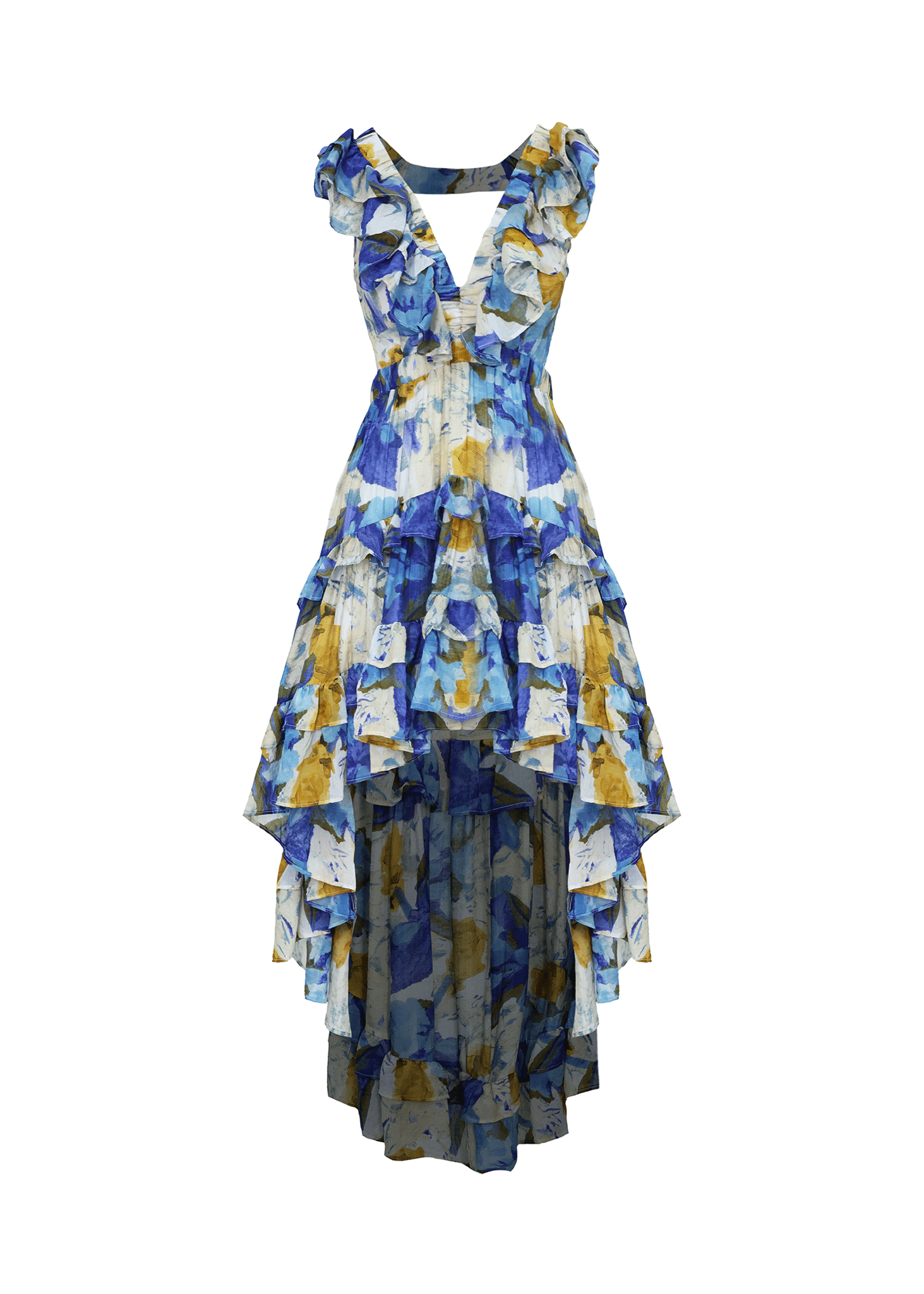 Denise Blue Combo Ruffle Maxi Dress