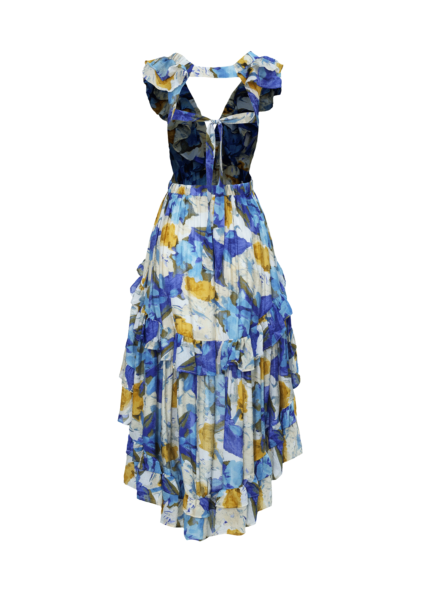 Denise Blue Combo Ruffle Maxi Dress