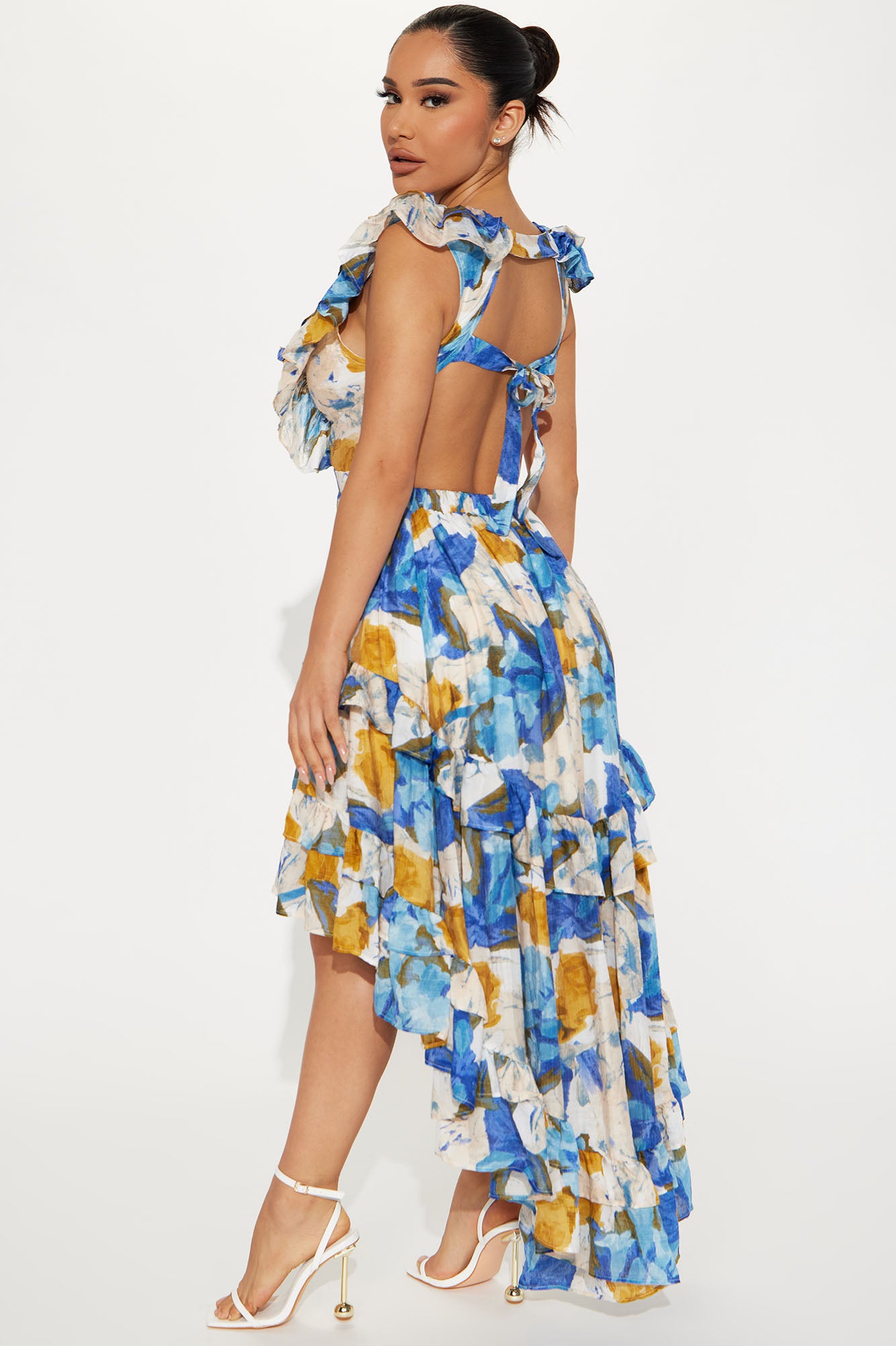 Denise Blue Combo Ruffle Maxi Dress