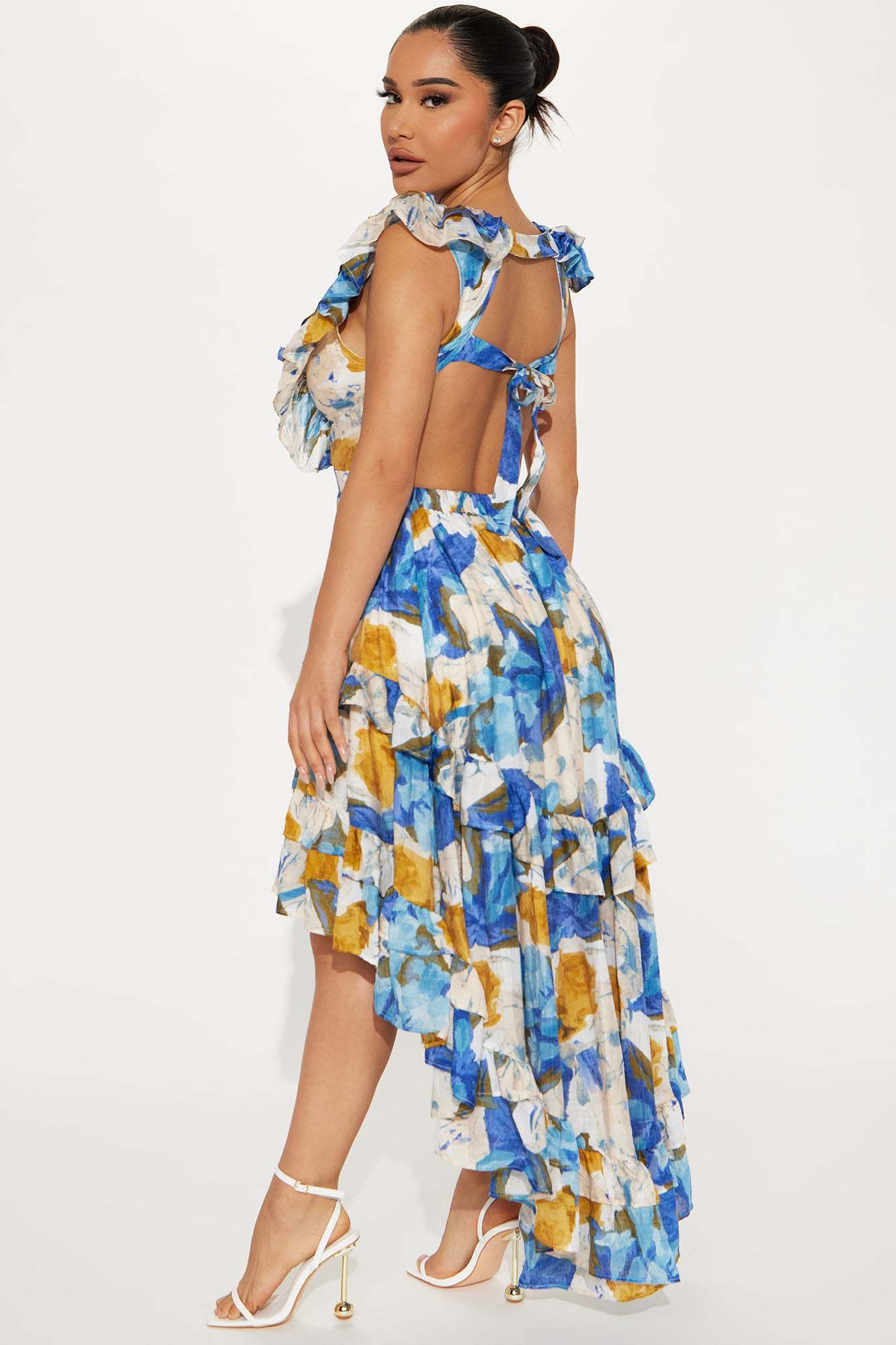 Denise Blue Combo Ruffle Maxi Dress