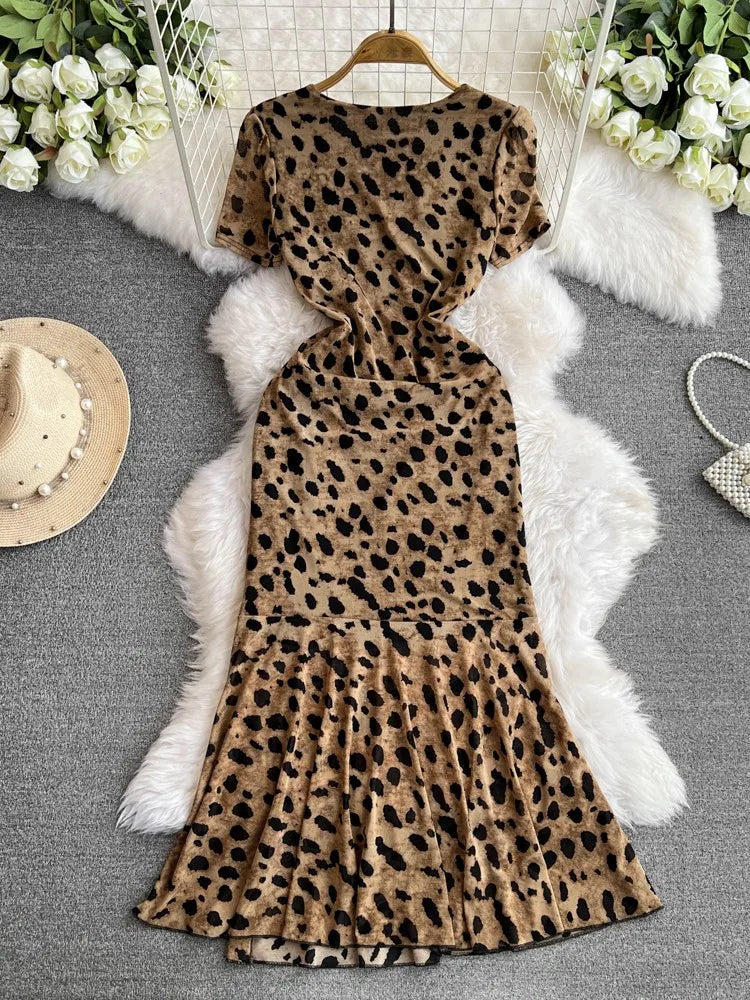 Leopard Print Ruched Bodycon Midi Dress