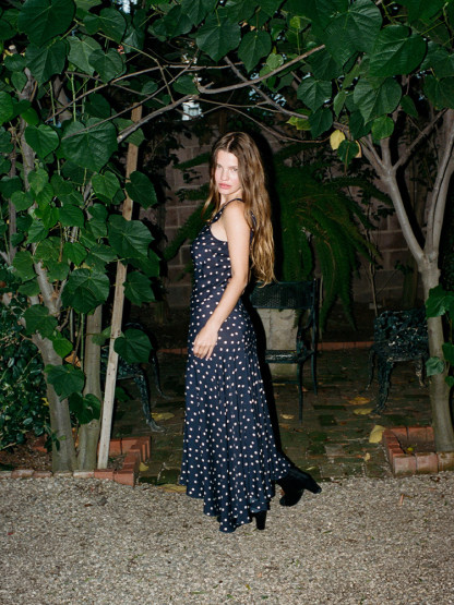 The Ellery Navy Polka Dot Bias-Cut Midi Dress